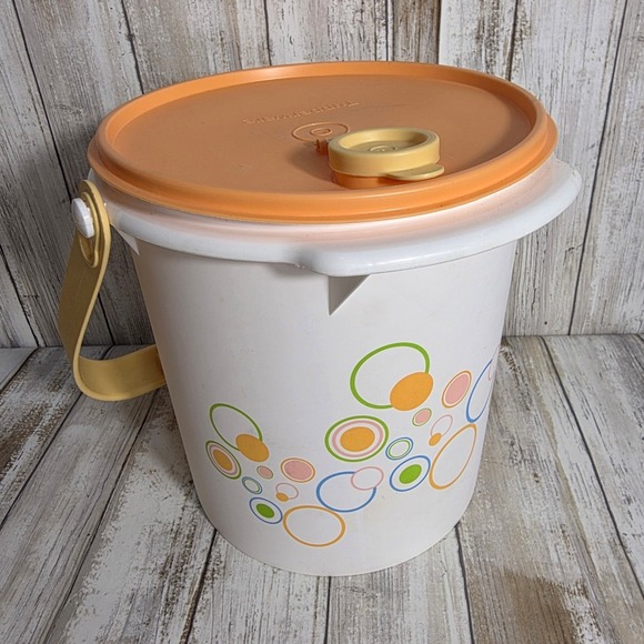 Tupperware Other - Tupperware 5L Storage Bucket Vented Lid Handle Bubble Print 4653A-1 Retro Orange